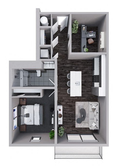 Floor plan for 1 bed, 1 bath, 867 sqft